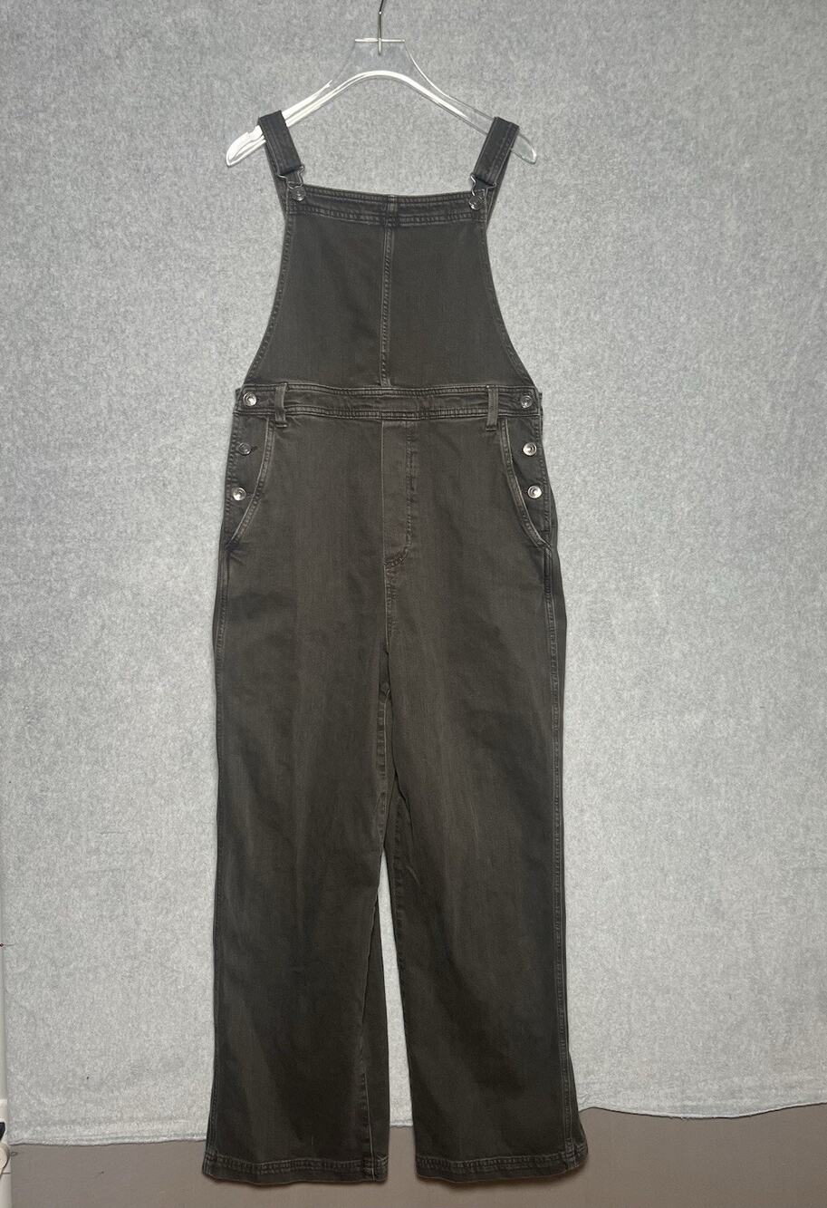 Aerie Womens Large Black Denim Overalls Wide Leg Washed Adjustable Strap Y2K